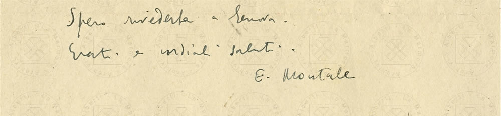 Su Oreste, da una lettera di Eugenio Montale ad Alberti, 1927, firma